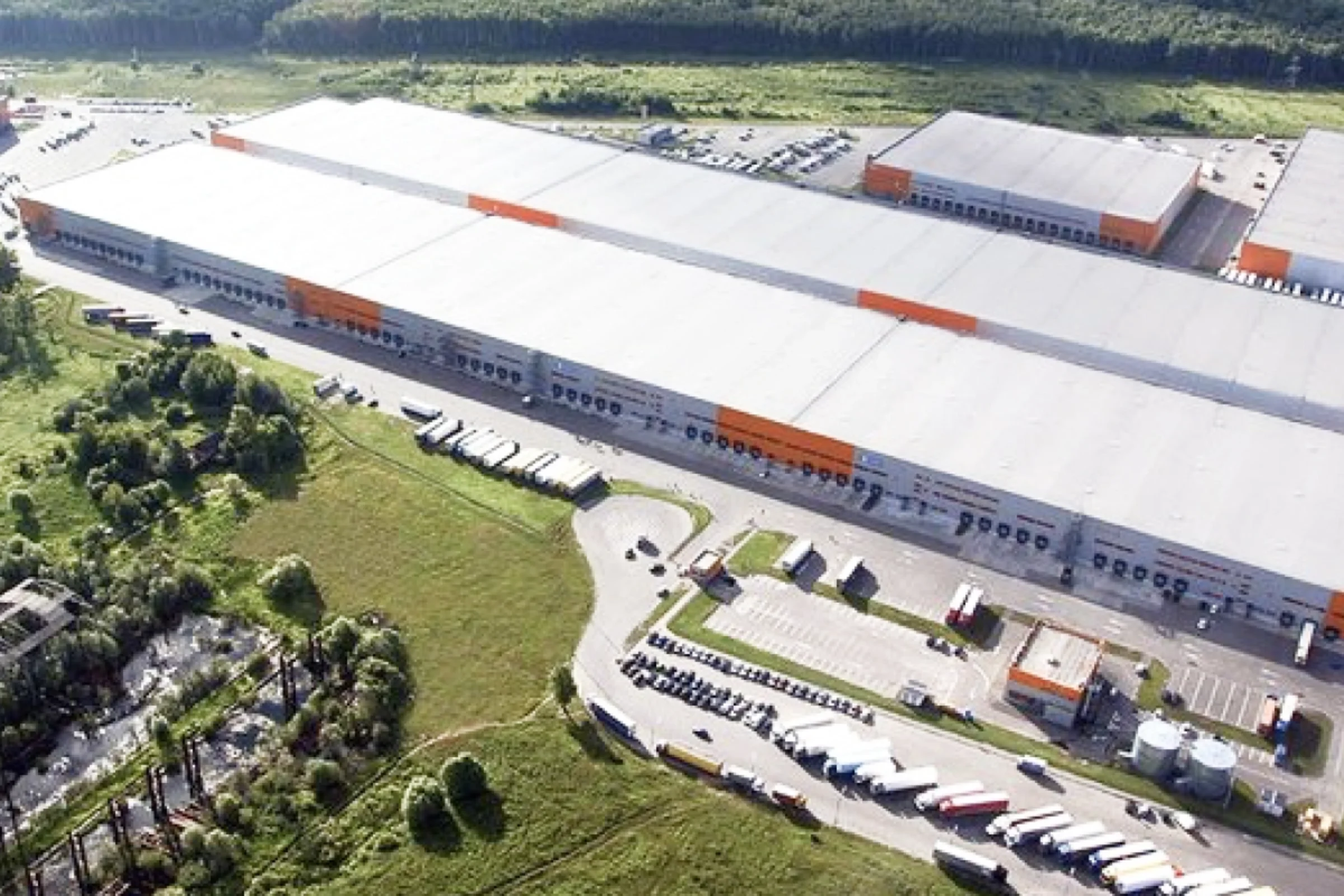 Aerial view of the MLP warehouse complex with truck yards