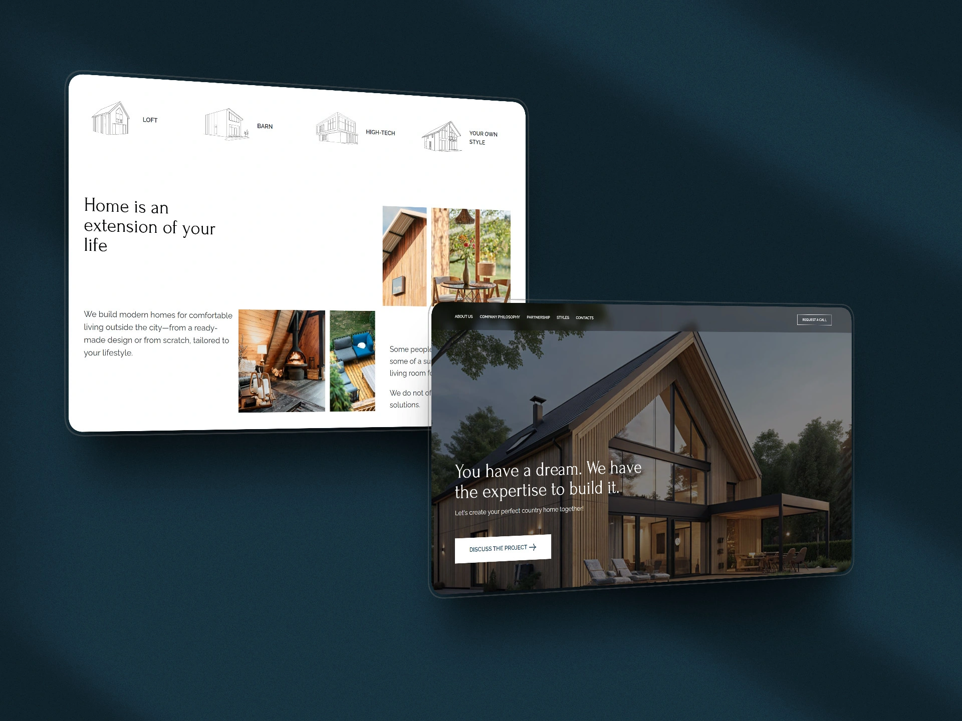Razvitie home builder website on desktop and tablet