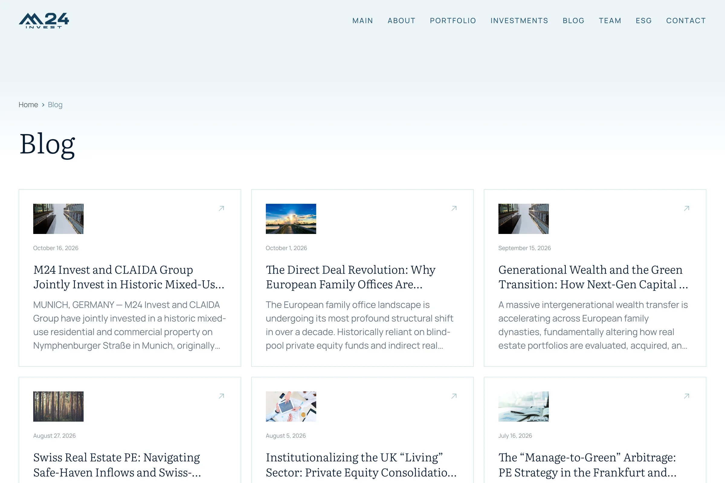 M24 Invest website: the blog, with the articles on real estate and investment moved from the old site