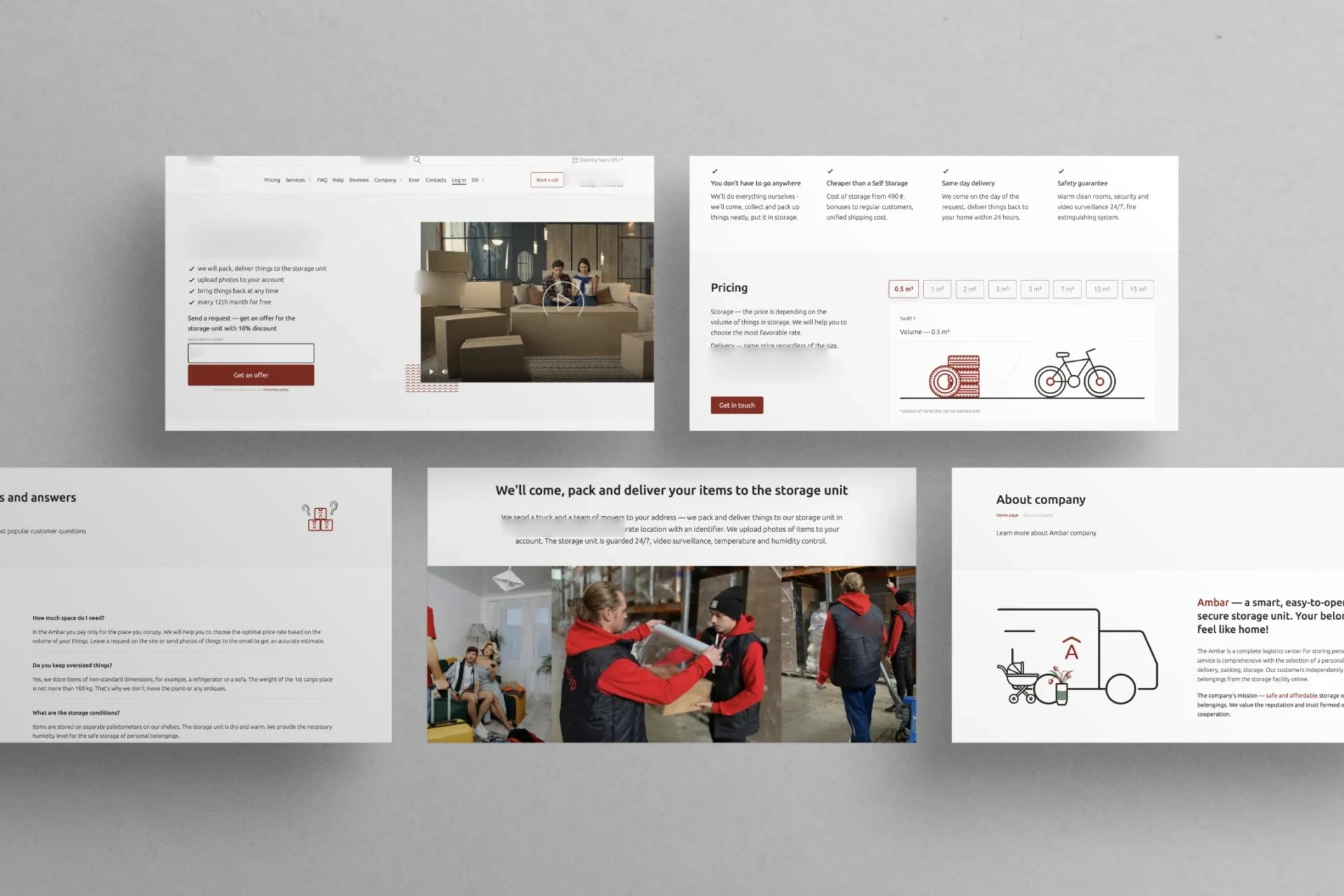 Ambar self storage website pages