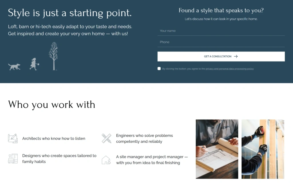 Razvitie website: consultation form and team section